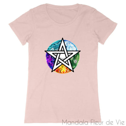 T-Shirt Femme Pentagramme 5 Eléments - Mandala Fleur de vie