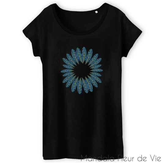 T Shirt Femme en Coton Bio Mandala Plumes Mandala Fleur de vie