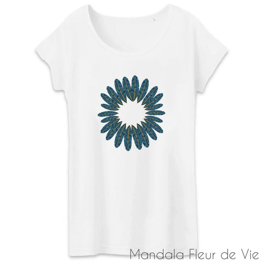 T Shirt Femme en Coton Bio Mandala Plumes Mandala Fleur de vie