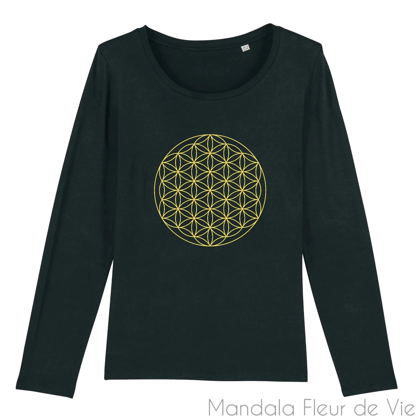 T Shirt Fleur de Vie Jaune Or, manches longues