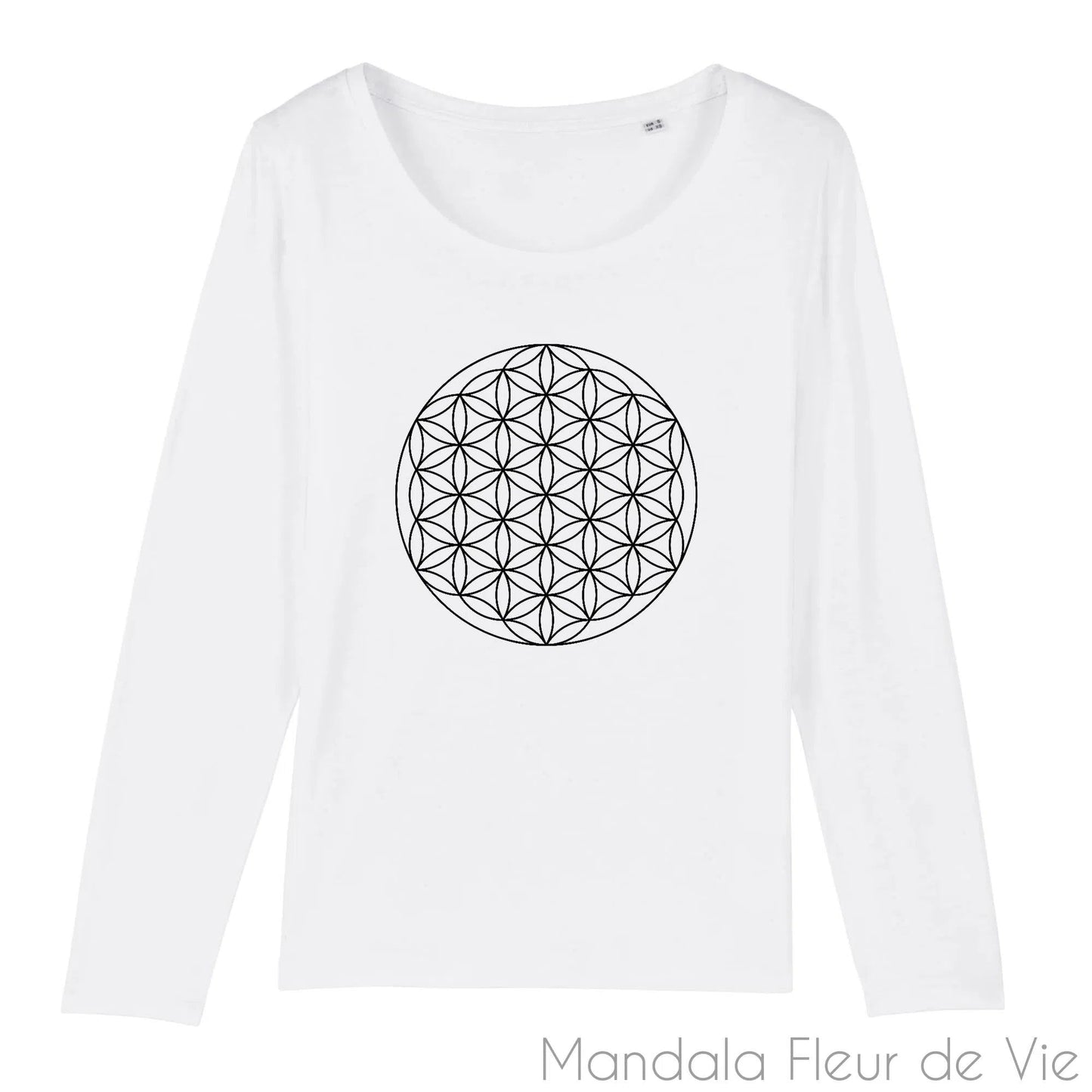 T Shirt Fleur de Vie Noire, manches longues