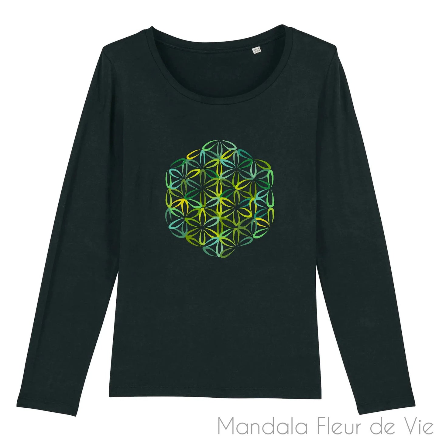 T Shirt Fleur de Vie Verte Manches Longues