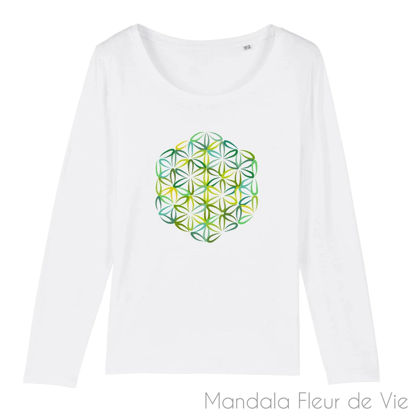 T Shirt Fleur de Vie Verte Manches Longues