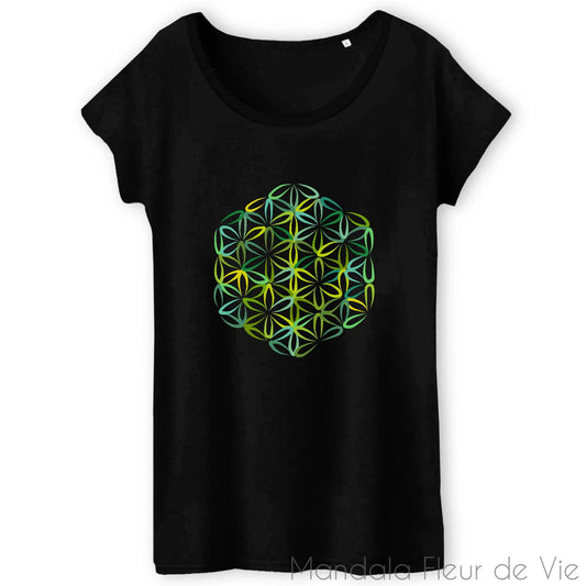 T Shirt Fleur de Vie Verte - Mandala Fleur de vie