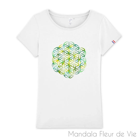 T Shirt Fleur de Vie Verte, made in France - Mandala Fleur de vie