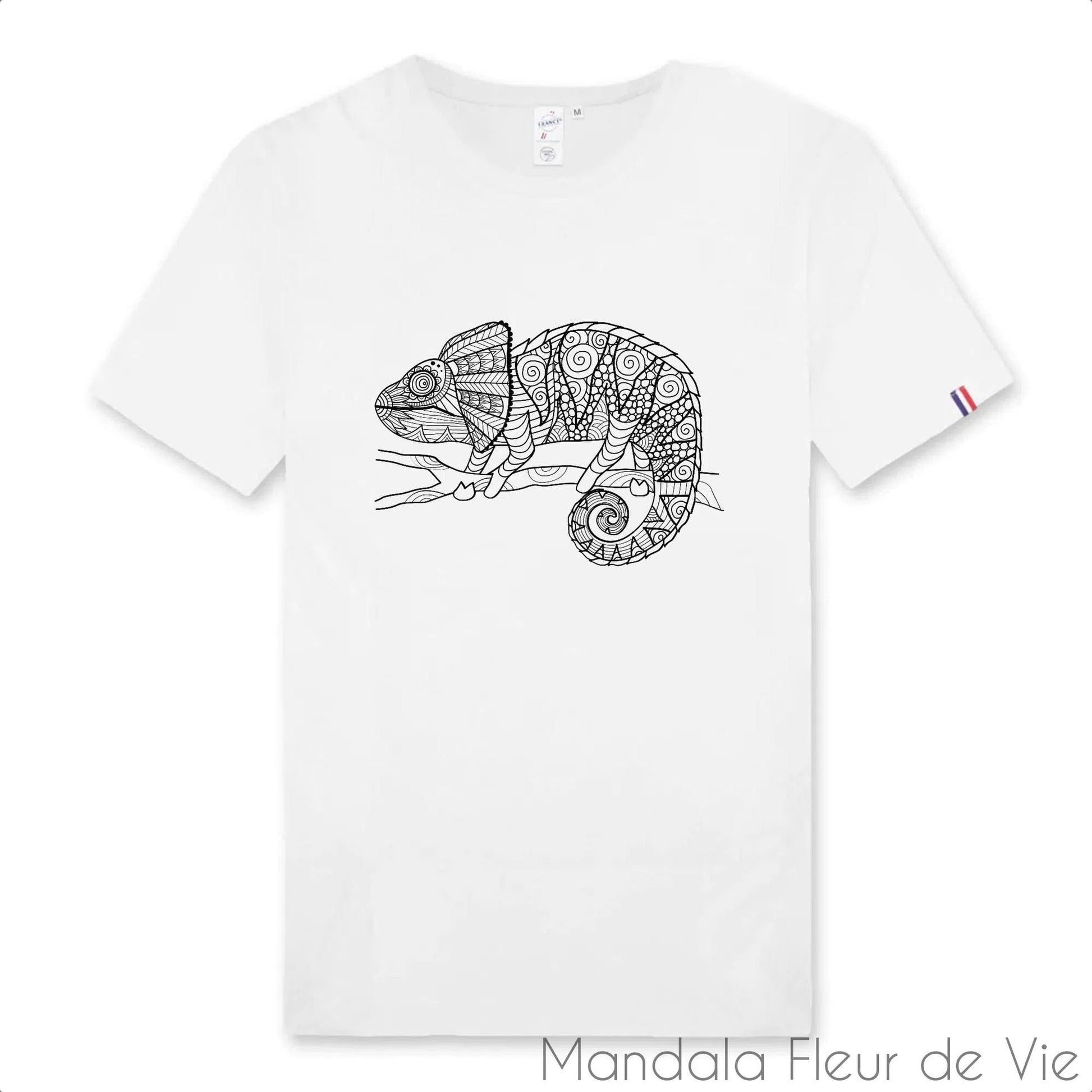 T Shirt Homme Mandala Caméléon 100% Français - Mandala Fleur de vie