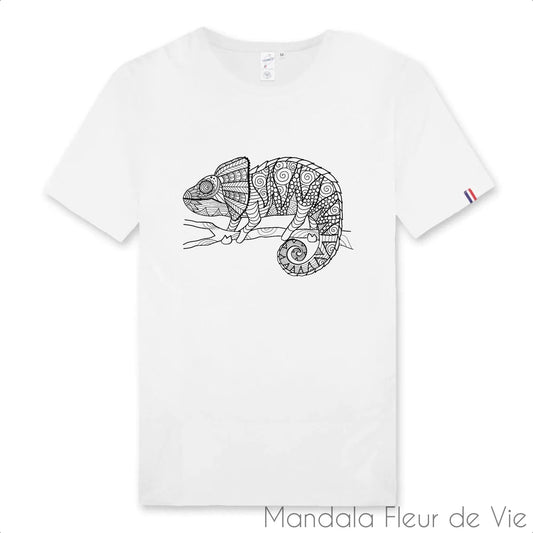 T Shirt Homme Mandala Caméléon 100% Français - Mandala Fleur de vie