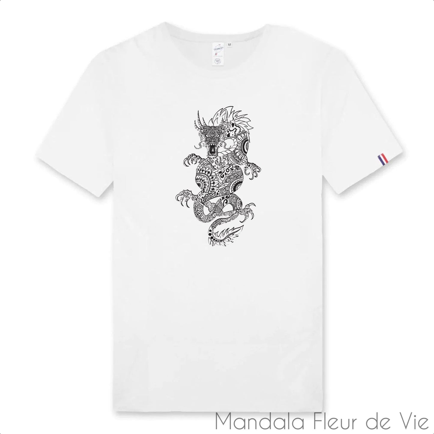 T Shirt Homme Mandala Dragon 100% Français - Mandala Fleur de vie