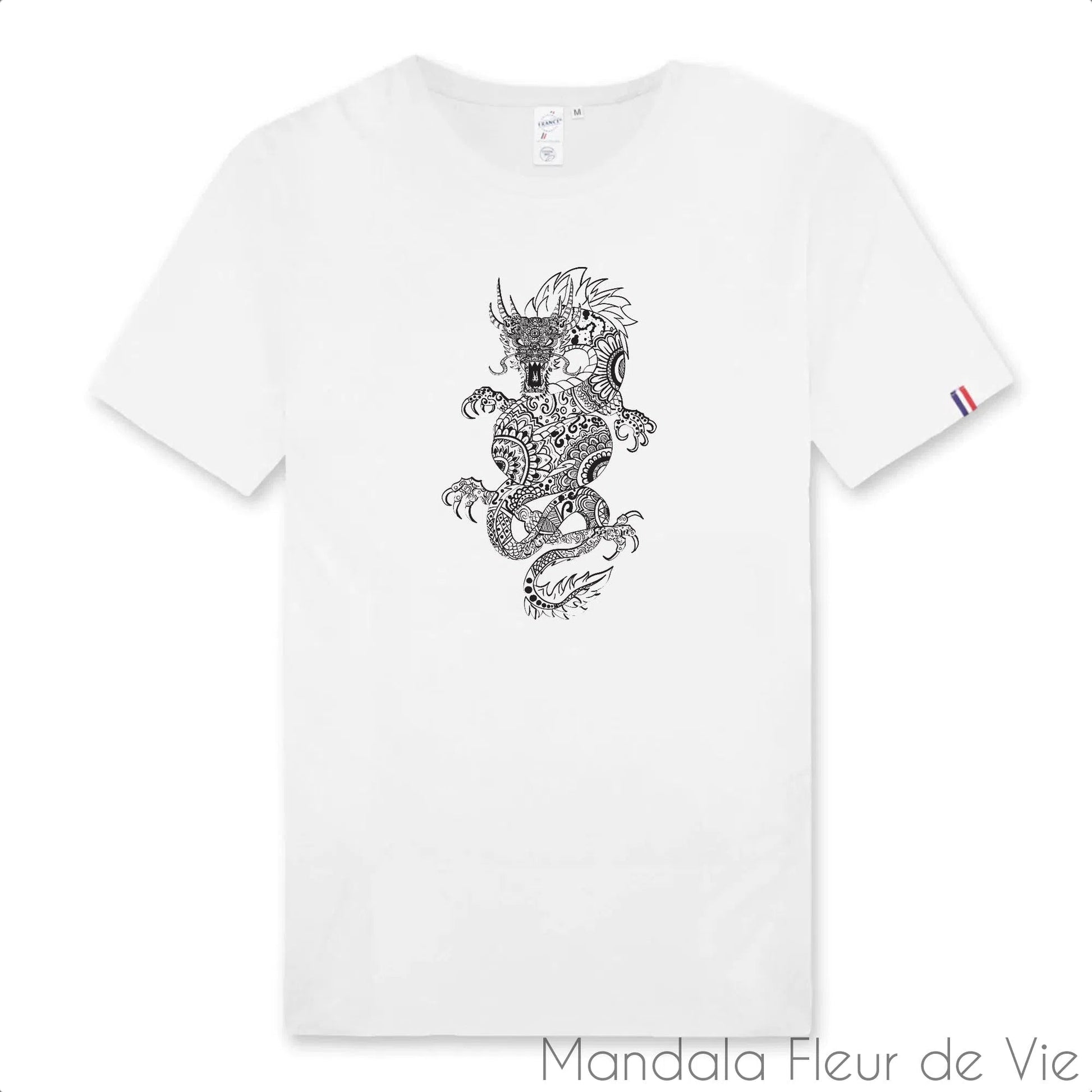 T Shirt Homme Mandala Dragon 100% Français - Mandala Fleur de vie