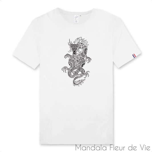 T Shirt Homme Mandala Dragon 100% Français - Mandala Fleur de vie