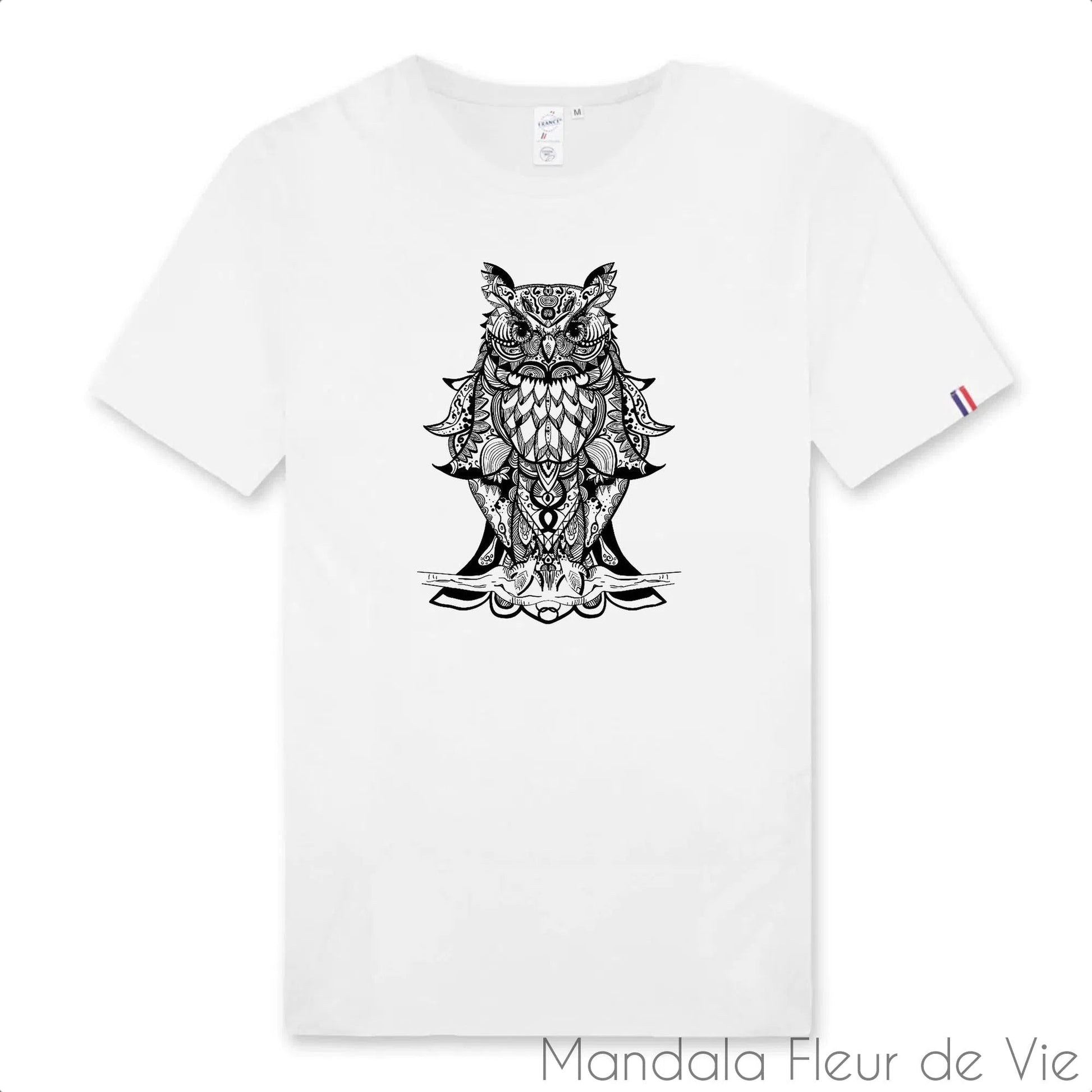 T Shirt Homme Mandala Hibou 100% français - Mandala Fleur de vie