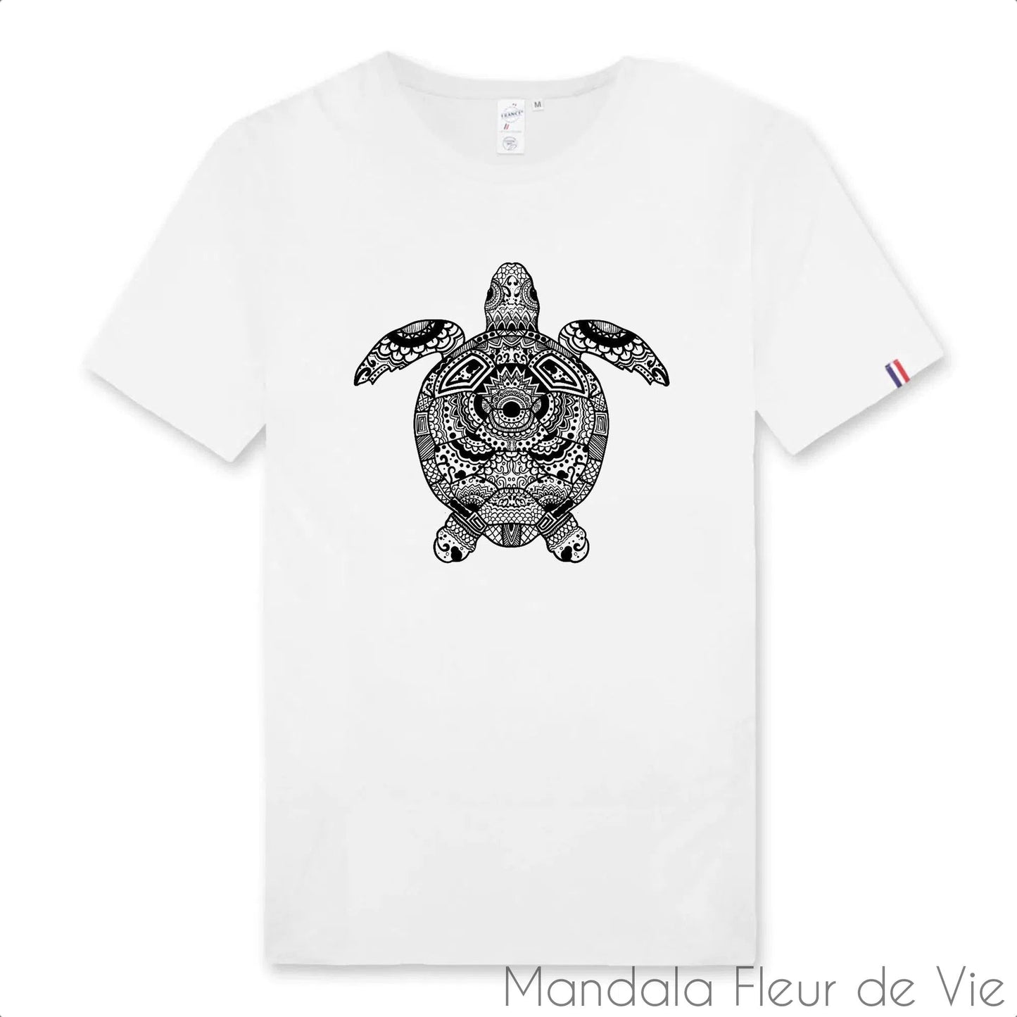 T Shirt Homme Mandala Tortue 100% Français - Mandala Fleur de vie