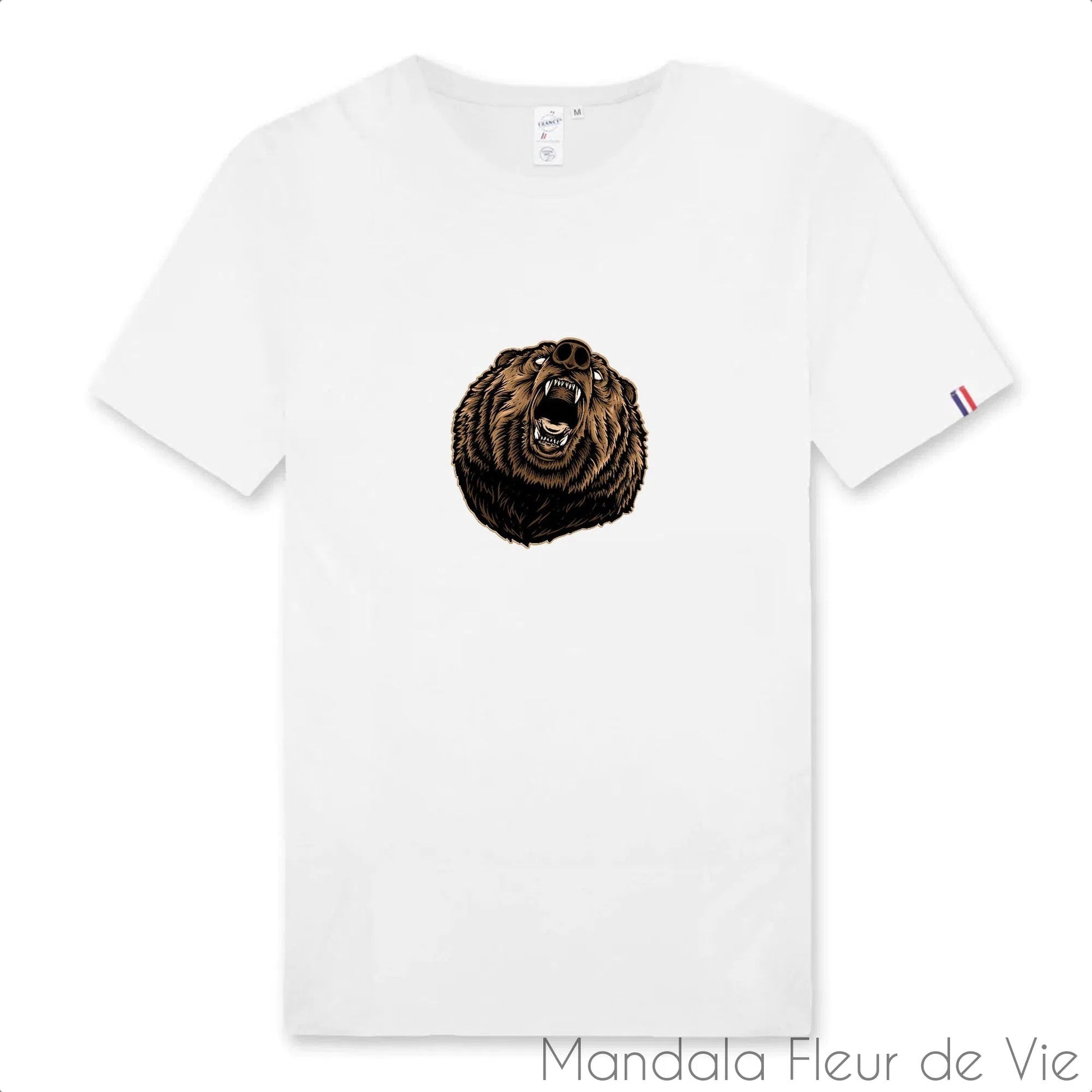 T Shirt Homme Ours Rugissant 100% Français - Mandala Fleur de vie