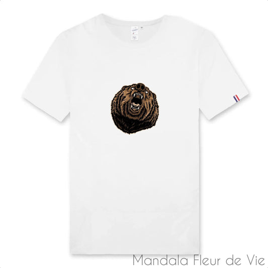 T Shirt Homme Ours Rugissant 100% Français - Mandala Fleur de vie