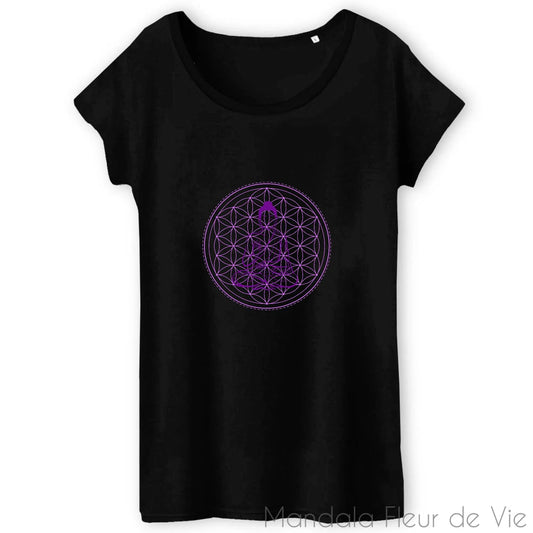 T Shirt Mandala Fleur de Vie Violette "Bouddha"