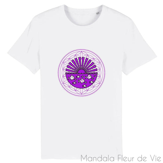 T Shirt en Coton Bio Mandala Fleur de Vie Coucher de Soleil