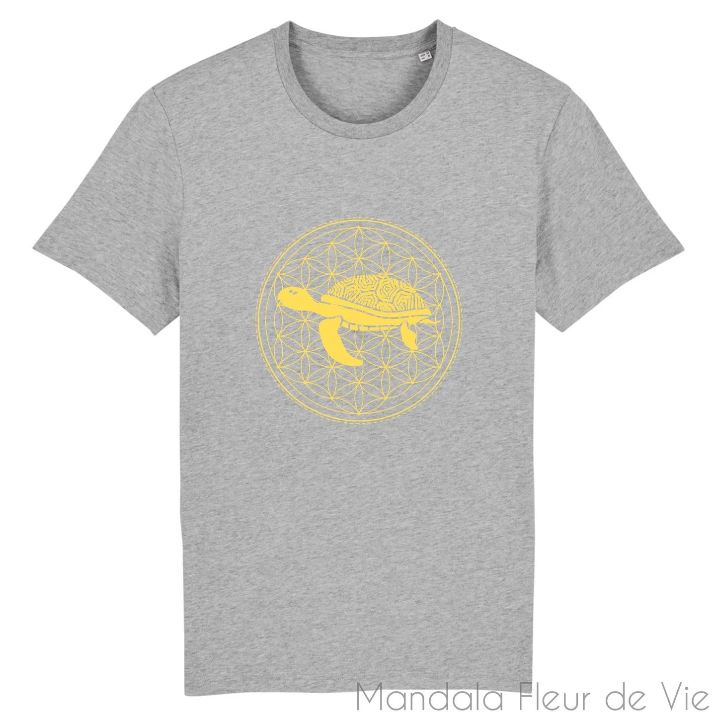 T Shirt en Coton Bio Mandala Fleur de Vie Tortue Jaune Or