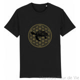 T Shirt en Coton Bio Mandala Fleur de Vie Tortue Noir & Or