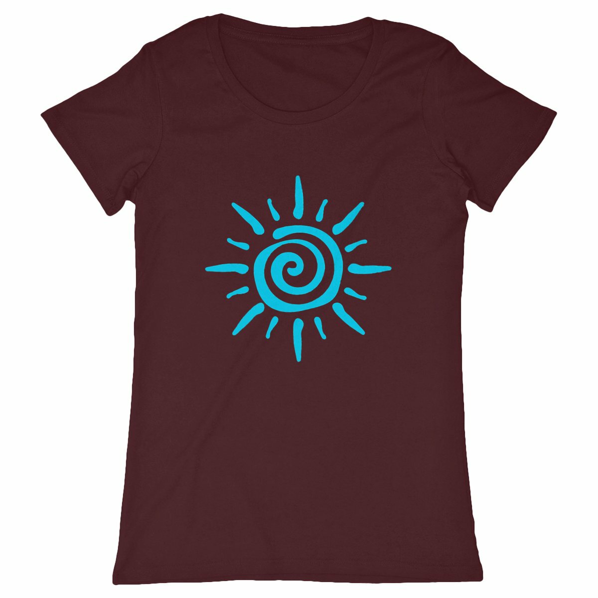 T-Shirt femme "Soleil Bleu" - face_bordeaux