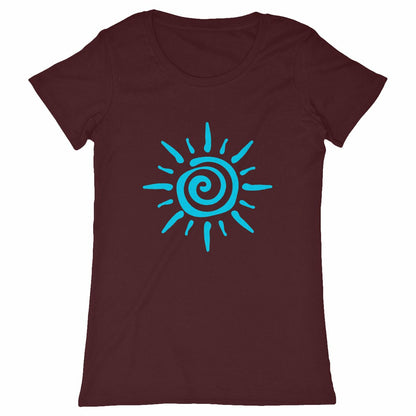 T-Shirt femme "Soleil Bleu" - face_bordeaux