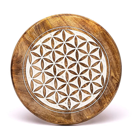 bois table fleur de vie