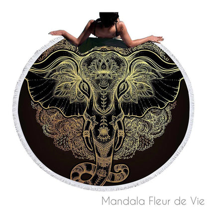 Tapis Mandala Animaux :Eléphant Noir & Or