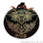 Tapis Mandala Animaux :Eléphant Noir & Or