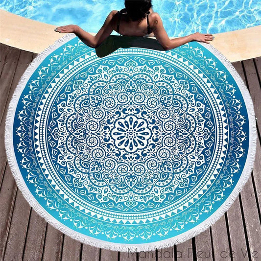 Tapis Mandala Bohémien Bleu Ciel