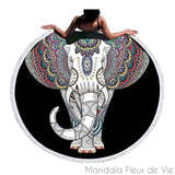 Tapis Mandala Eléphant Blanc sur fond Noir