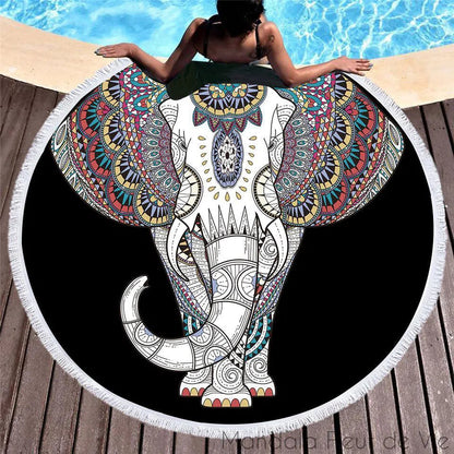 Tapis Mandala Eléphant Blanc sur fond Noir