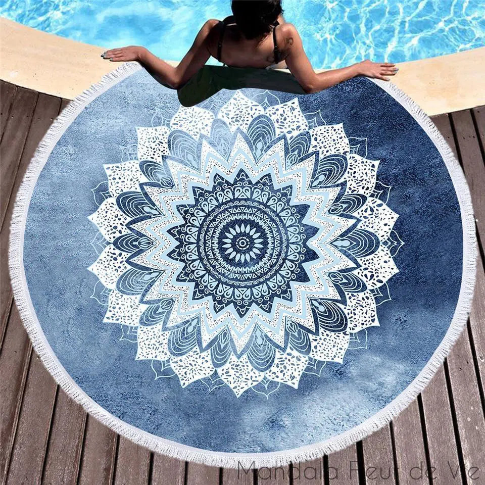 Tapis Mandala Lotus Bleu Gris