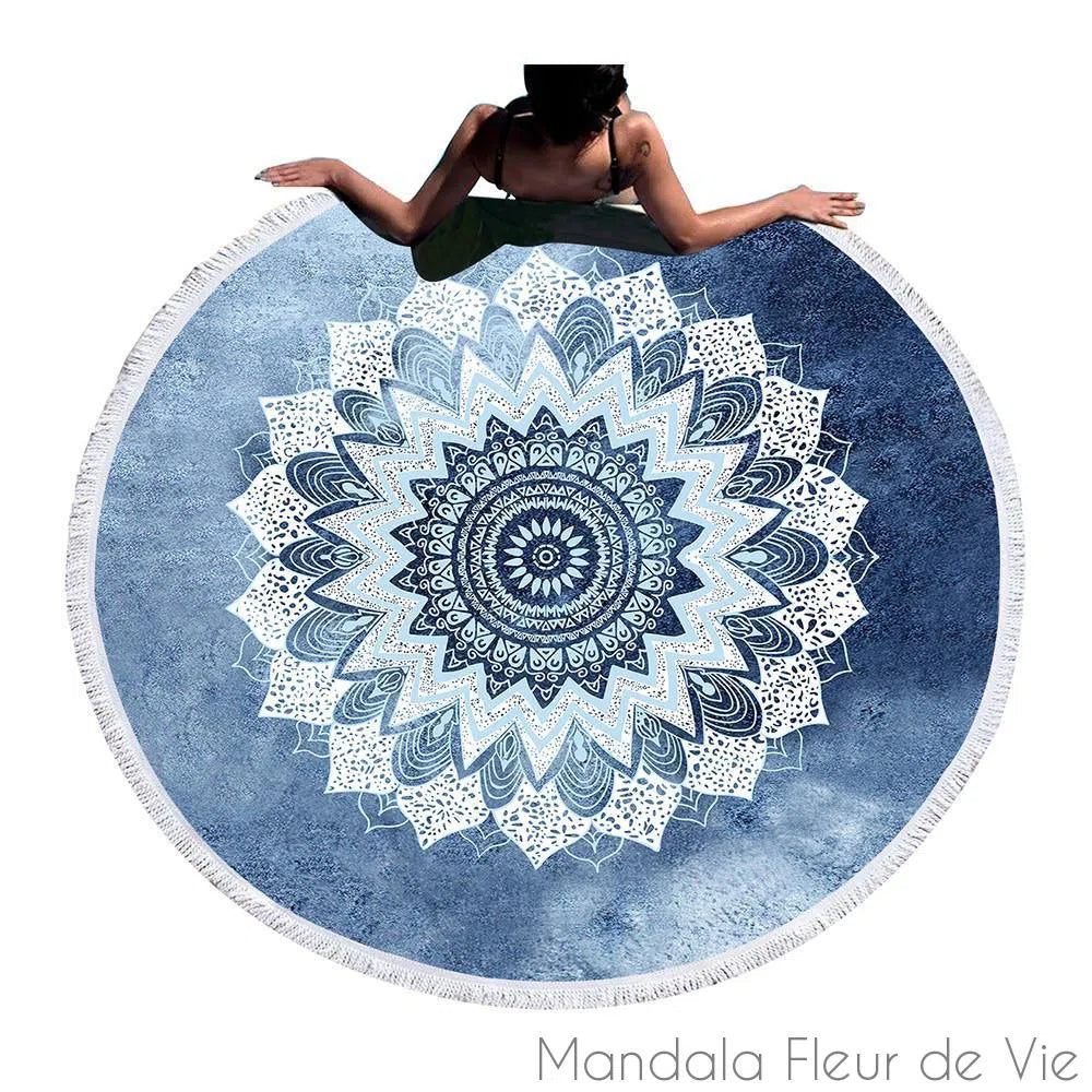 Tapis Mandala Lotus Bleu Gris