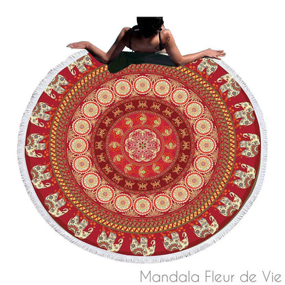 Tapis Mandala Lotus éléphants rouge