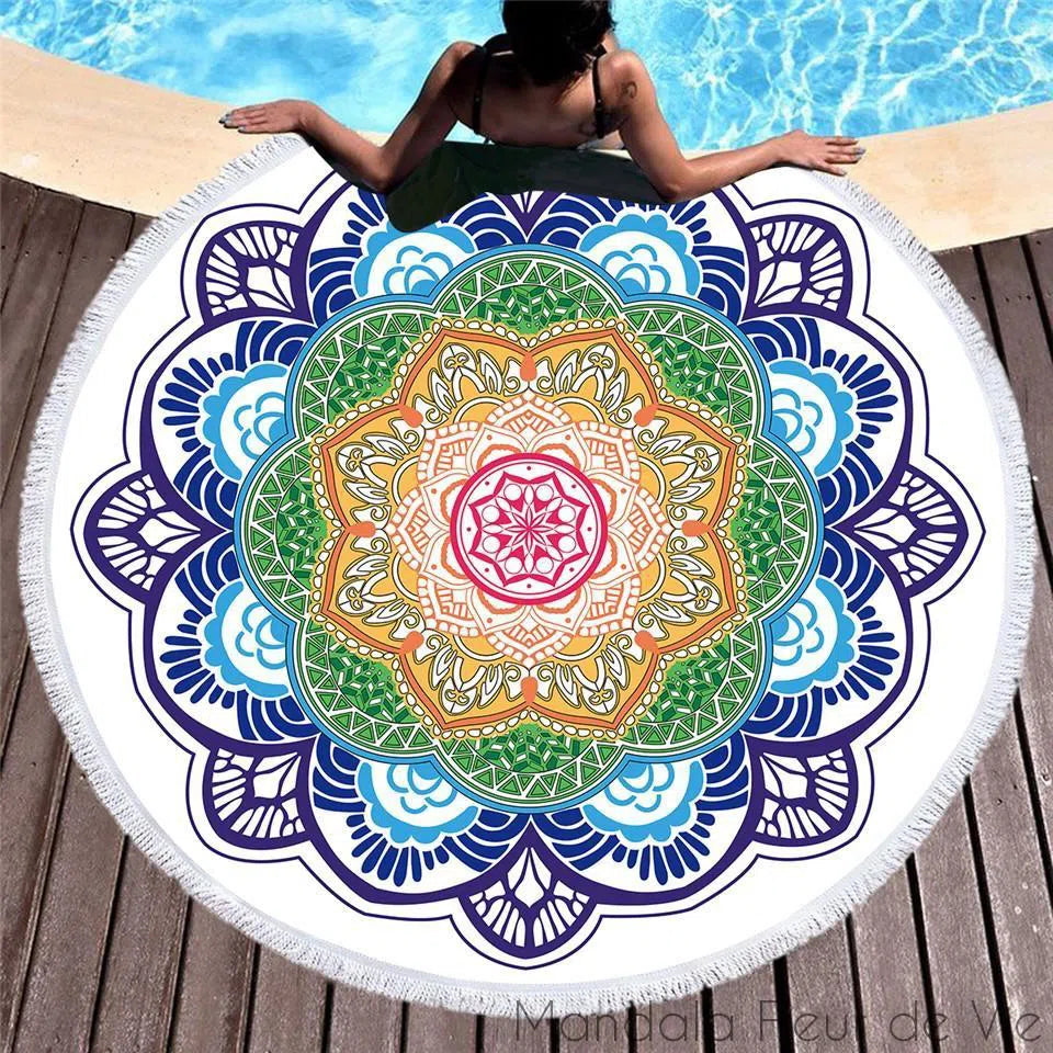 Tapis Mandala Lotus sur Fond Blanc