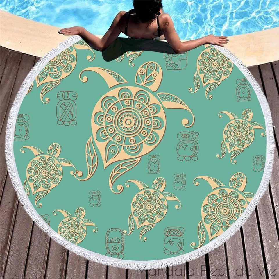 Tapis Mandala Tortues Turquoise