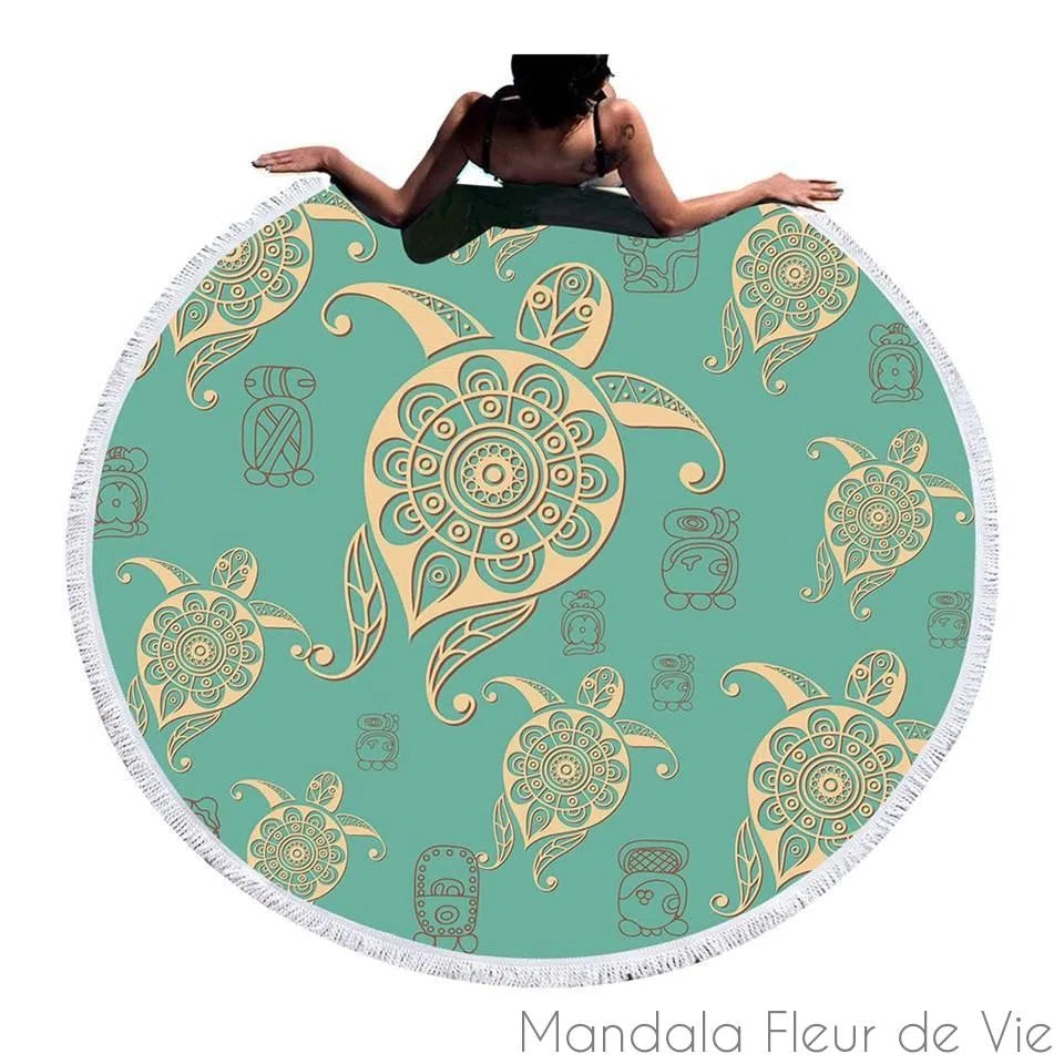 Tapis Mandala Tortues Turquoise