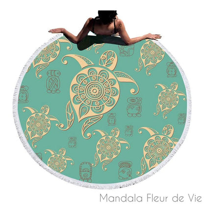 Tapis Mandala Tortues Turquoise