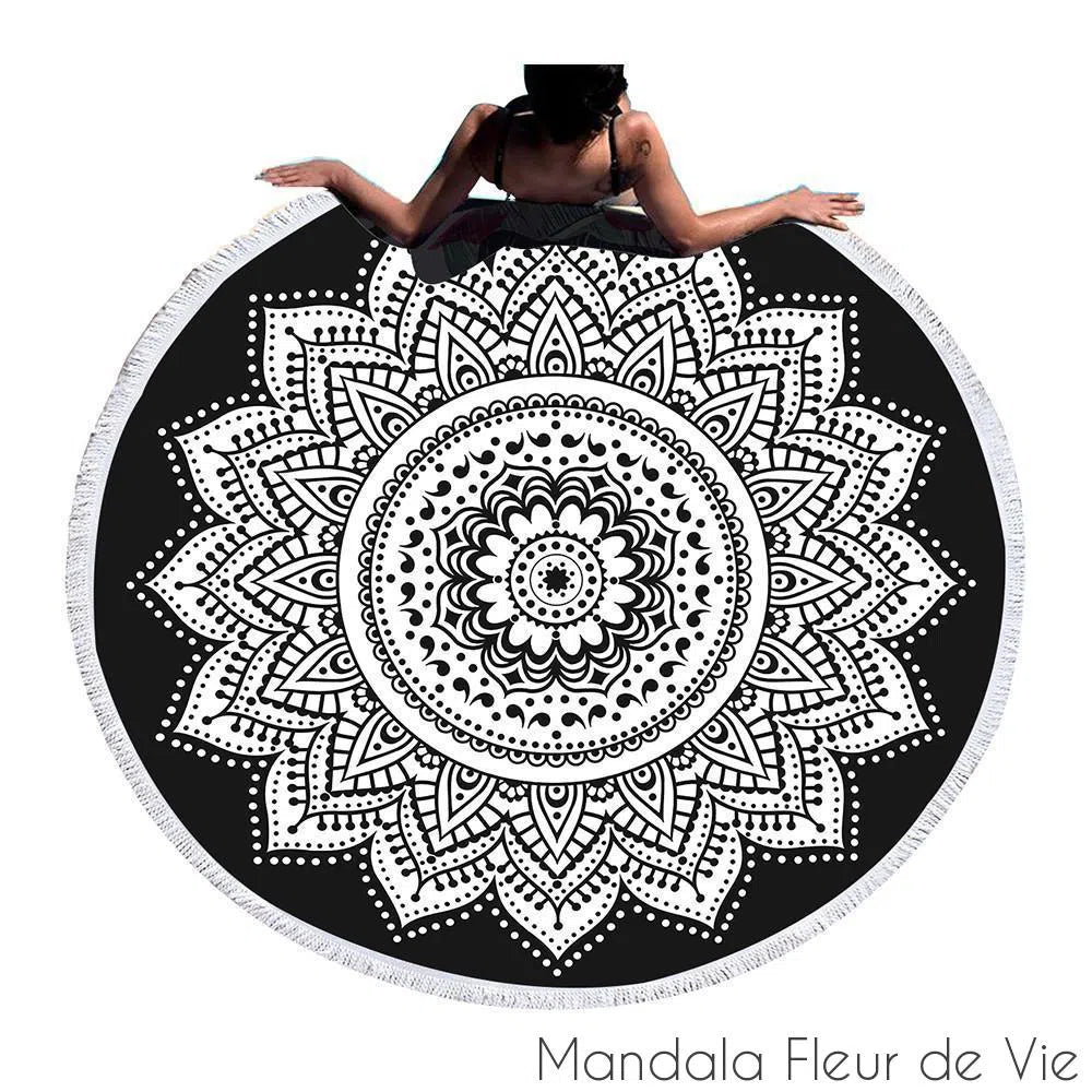 Tapis Mandala <br> Imprimé Noir & Blanc Mandala Fleur de vie