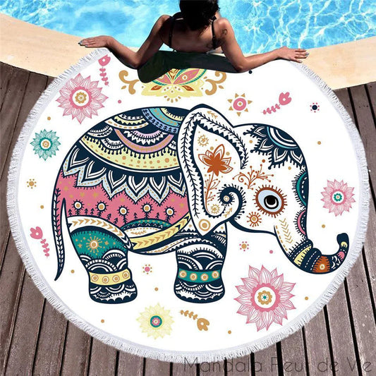 Tapis Mandala éléphant pastel