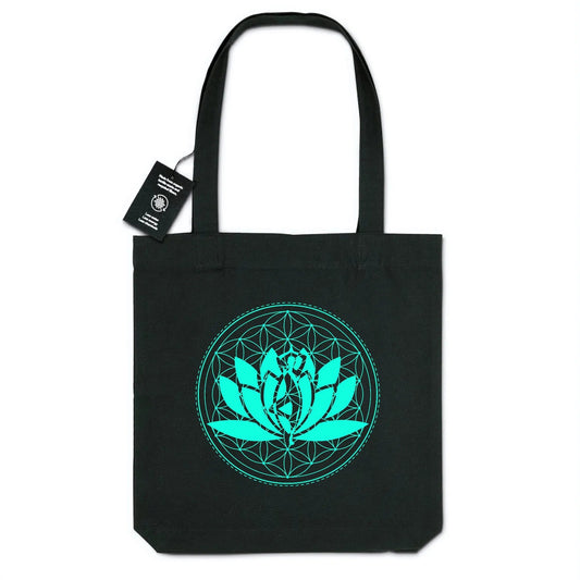 Tote Bag Noir Mandala Lotus - Mandala Fleur de vie