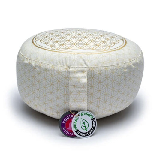 Zafu Coussin de Méditation Fleur de Vie Or Mandala Fleur de vie
