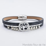Bracelet Cuir Arbre de Vie Mandala Fleur de vie