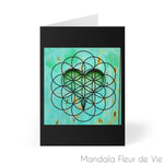 Cartes Coeur & Fleur de Vie fond noir (8 pcs) Mandala Fleur de vie