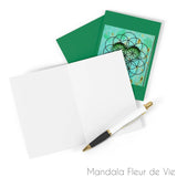 Cartes Coeur & Fleur de Vie fond vert (8 pcs) Mandala Fleur de vie