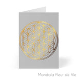 Cartes Fleur de Vie Or fond gris (8 pcs) Mandala Fleur de vie