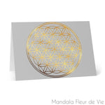 Cartes Fleur de Vie Or fond gris (8 pcs) Mandala Fleur de vie