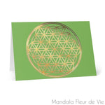 Cartes Fleur de Vie Or fond vert (8 pcs) Mandala Fleur de vie