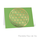 Cartes Fleur de Vie Or fond vert (8 pcs) Mandala Fleur de vie