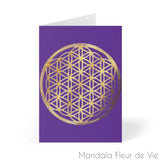 Cartes Fleur de Vie Or fond violet (8 pcs) Mandala Fleur de vie