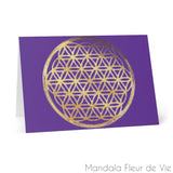 Cartes Fleur de Vie Or fond violet (8 pcs) Mandala Fleur de vie